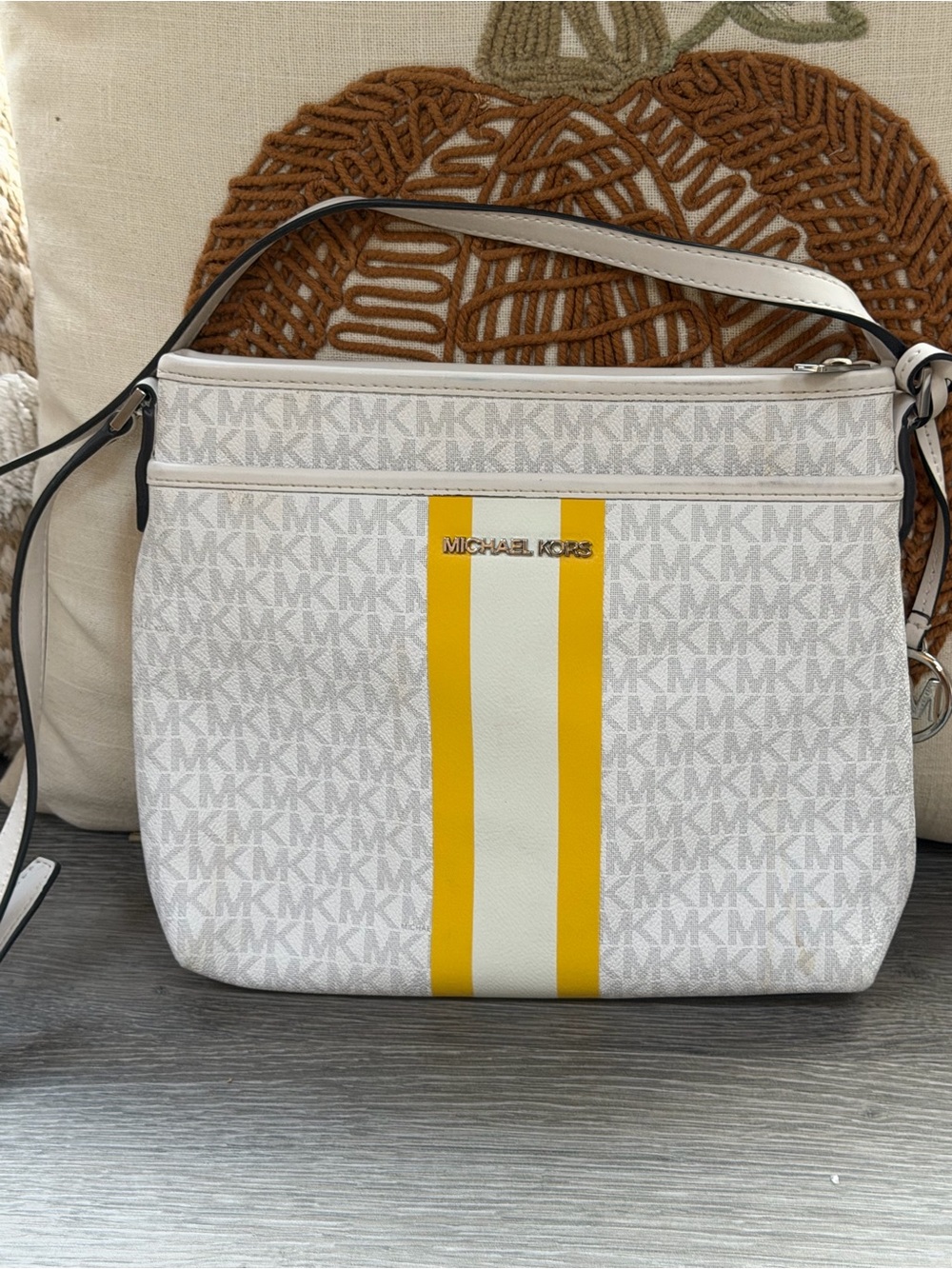 Michael Kors White Crossbody Bag with Yellow Stripe